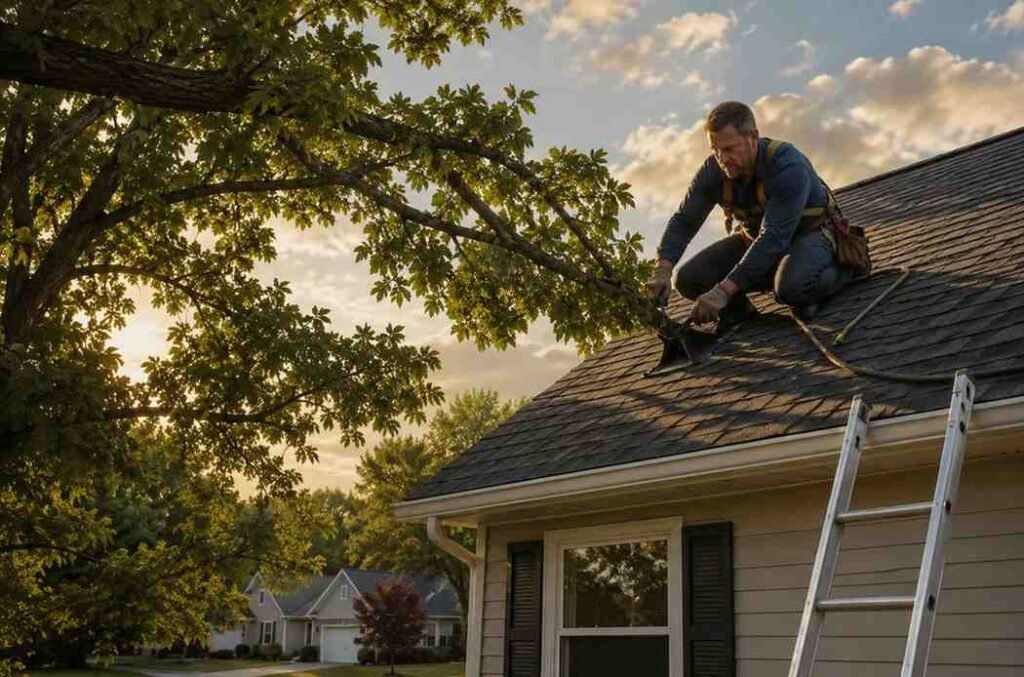 Trim Overhanging Tree Branches and Secure the Roof